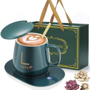 Cup Warmer Heater Set with Ceramic Mug & Tea Spoon