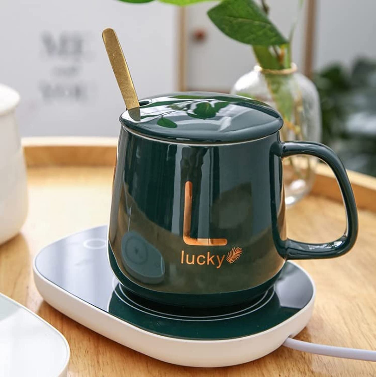 Cup Warmer Heater Set with Ceramic Mug & Tea Spoon - Image 3