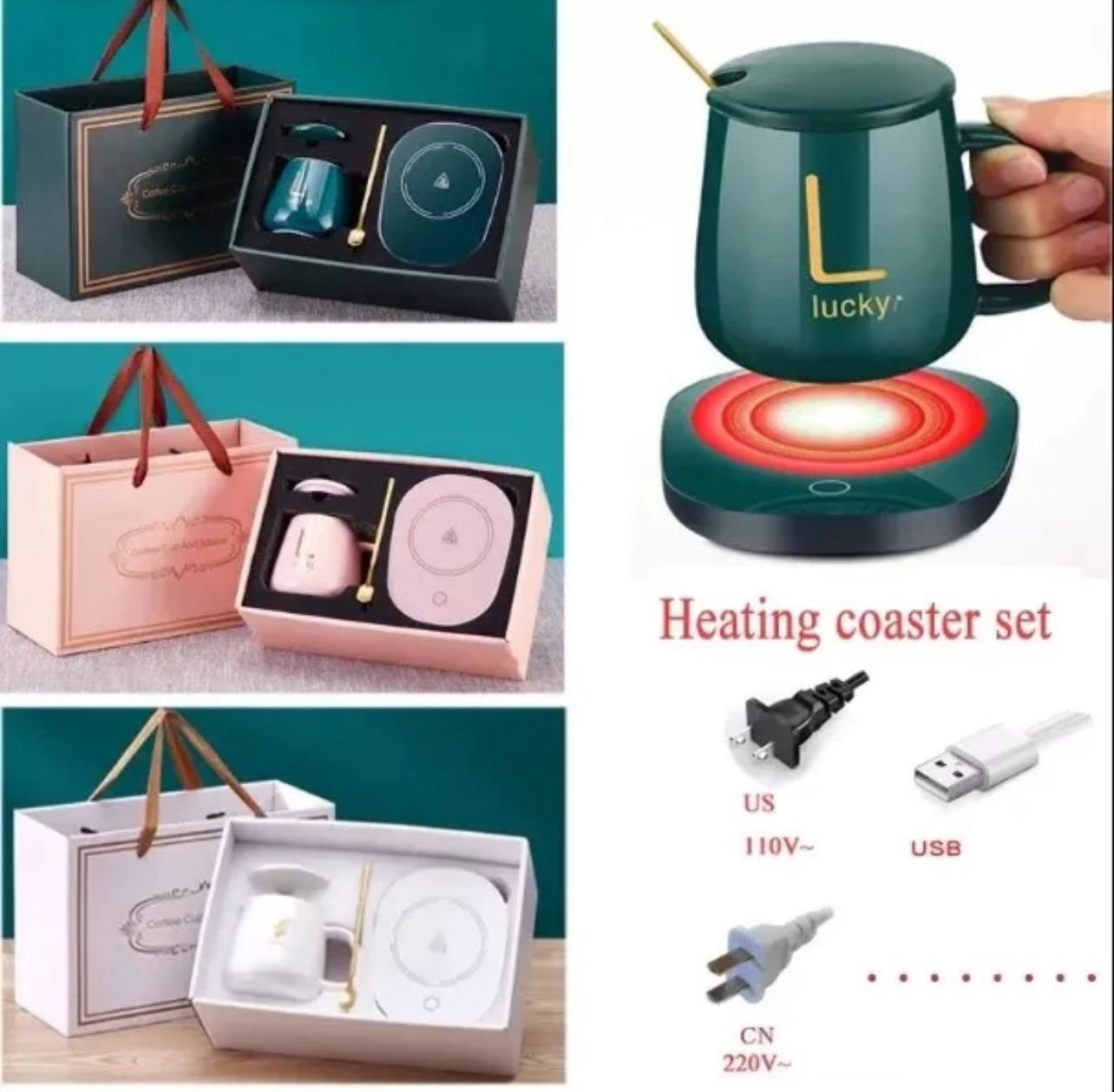 Cup Warmer Heater Set with Ceramic Mug & Tea Spoon - Image 4